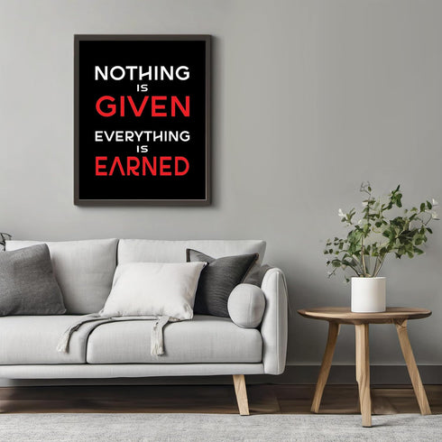 Posterizer 1 pcs-nothing is given, everything is earned-Workplace & Office Art-Men's Art Collection-Gift for Entrepreneurs-decor for office wall- ...